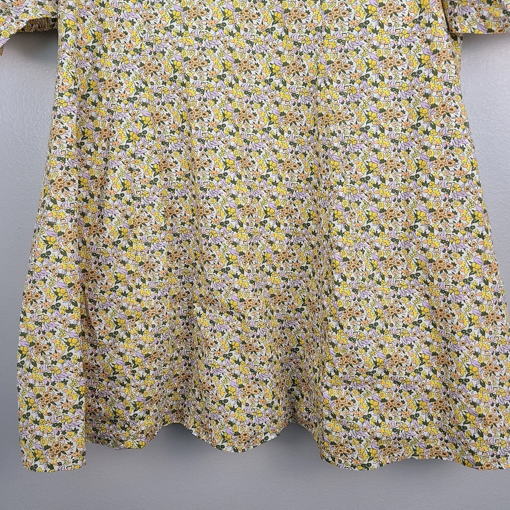 Anthropologie Yellow Lightweight Floral Cotton Collared Puff Sleeve Mini Dress - Picture 5 of 16